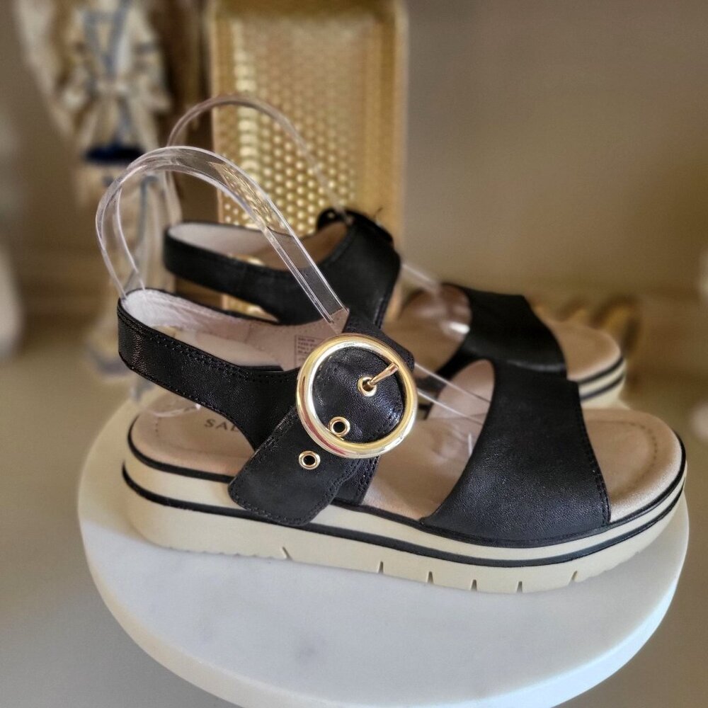 SALVIA ARLO Black Sandal Gold Buckle Detail Size ‎  EU 38 - Picture 5 of 12